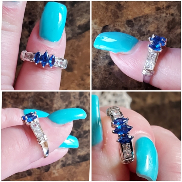 Genuine 2.5ct Blue & White Sapphire Ring Size 5 - Picture 3 of 7